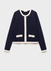 Mango Cardigan With Contrasting Trim In Bleu Marine Foncé