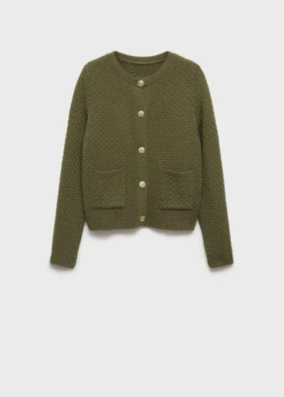 Mango Knitted Jacket Khaki