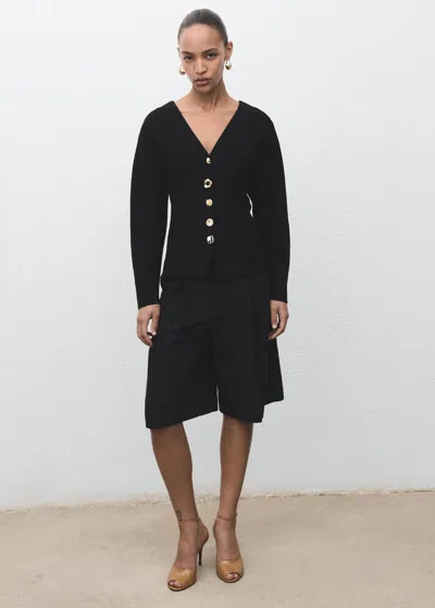 Mango Knitted Jacket With Jewel Buttons Black