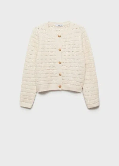 Mango Knitted Jacket With Openwork Details Ecru