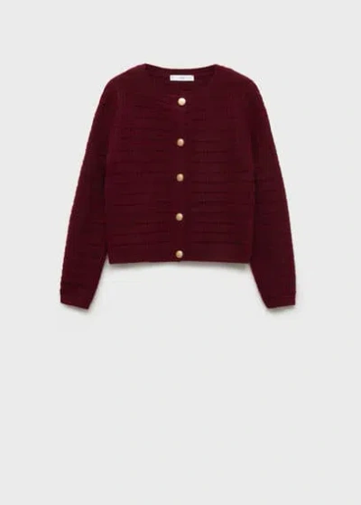 Mango Knitted Jacket With Openwork Details Wine