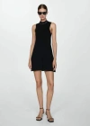 Mango Compact Knit High Neck Mini Shift Dress In Black