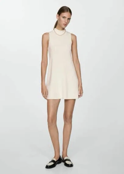 Mango Knitted Perkins Neck Dress Ecru