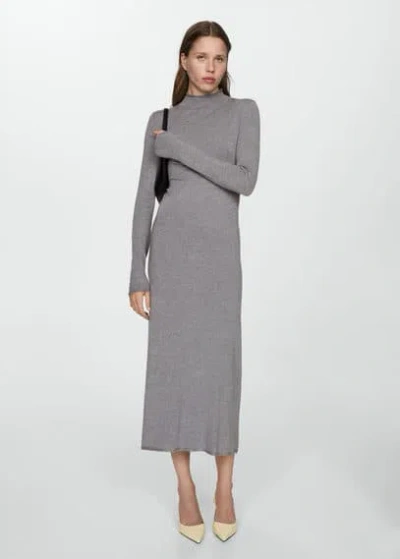 Mango Knitted Perkins Neck Dress Medium Heather Grey