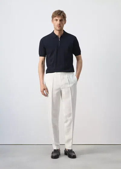 Mango Knitted Polo Shirt With Zip In Navy