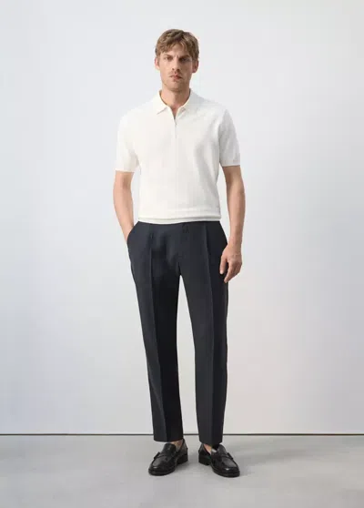 Mango Knitted Polo Shirt With Zip In Off White
