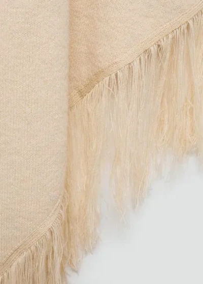 Mango Knitted Shawl With Fringed Ends Beige