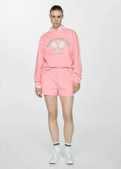 Mango Knitted Shorts With Logo Pink