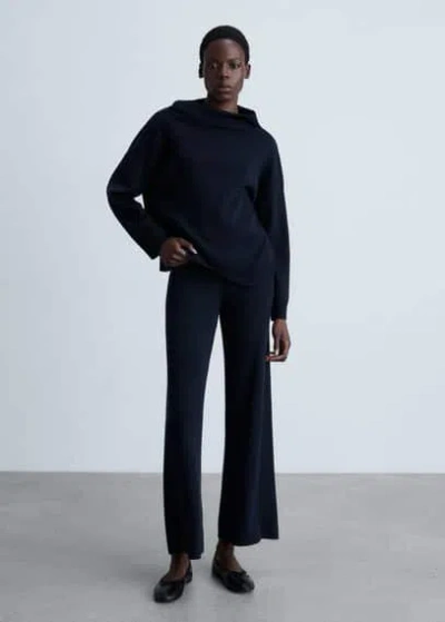 Mango Knitted Sweater With Asymmetrical Neck Dark Navy