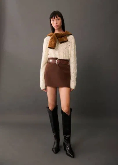 Mango Knitted Sweater With Openwork Details Ecru In Écru