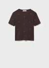Mango Knitted Sweater With Rhinestones Brown In Brown