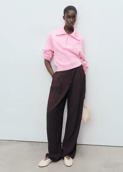 Mango Pull-over Maille Col Zippé Rose Pastel - Femme - Xl -  In Pink