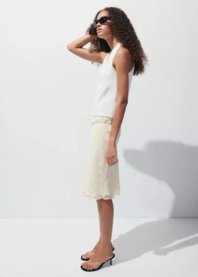 Mango Knitted Top With Draped Neck In Off White