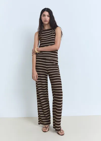 Mango Knitted Top With Geometric Print Brown