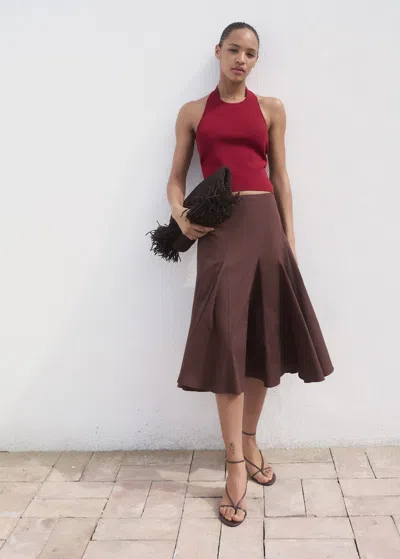 Mango Knitted Top With Hoop Detail Wine In Brown