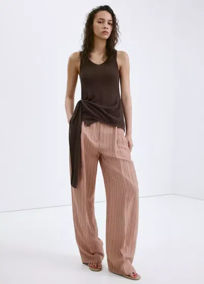 Mango Knitted Top With Knot Detail In Chocolate