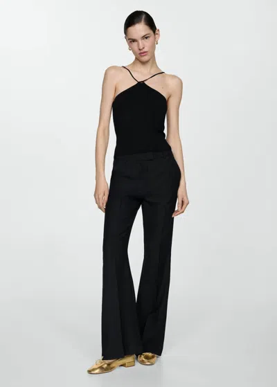 Mango Knitted Top With Metallic Thread Black