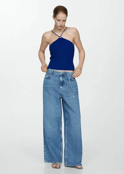 Mango Knitted Top With Metallic Thread Vibrant Blue