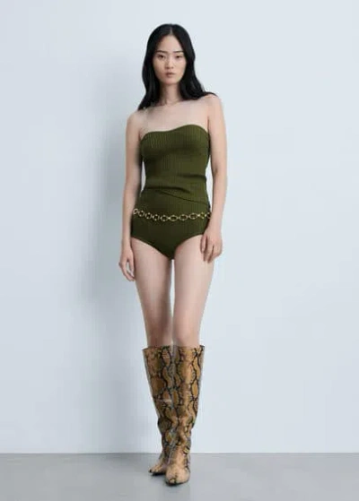 Mango Knitted Top With Sweetheart Neckline Pastel Green