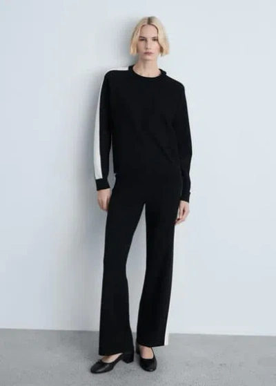 Mango Knitted Trousers With Contrasting Stripes Black