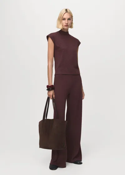 Mango Knitted Trousers With Elastic Waistband Burgundy