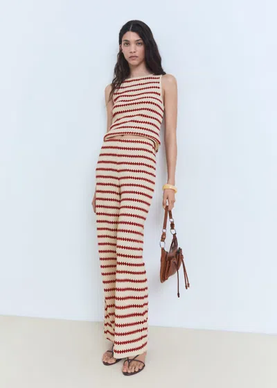 Mango Knitted Trousers With Geometric Print Red