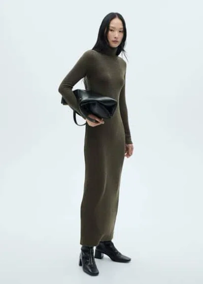 Mango Knitted Turtleneck Dress Green