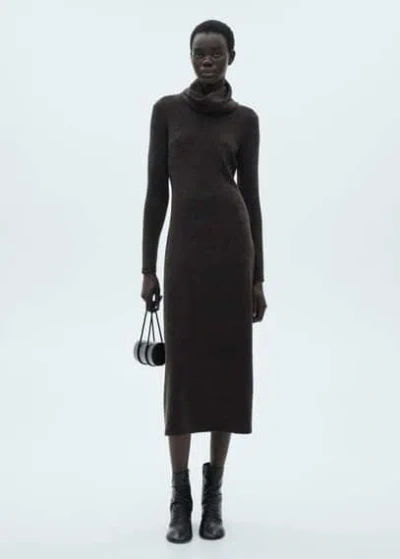 Mango Knitted Turtleneck Dress Grey