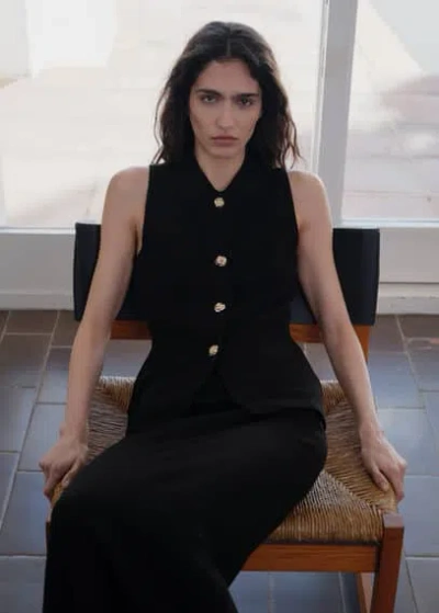 Mango Knitted Vest With Jewel Buttons Black