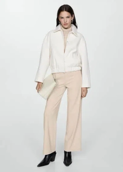 Mango Knitted Wideleg Trousers Beige