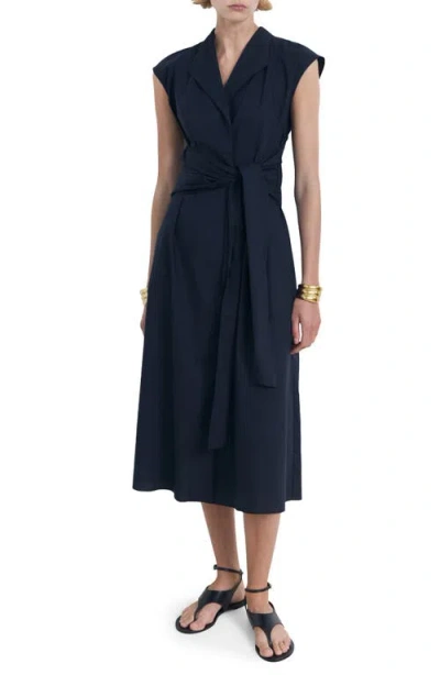 Mango Knot Detail Midi Dress In Blue