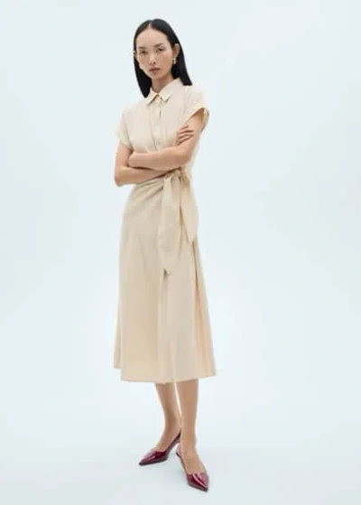 Mango Knot Detail Shirt Dress Ecru In Écru