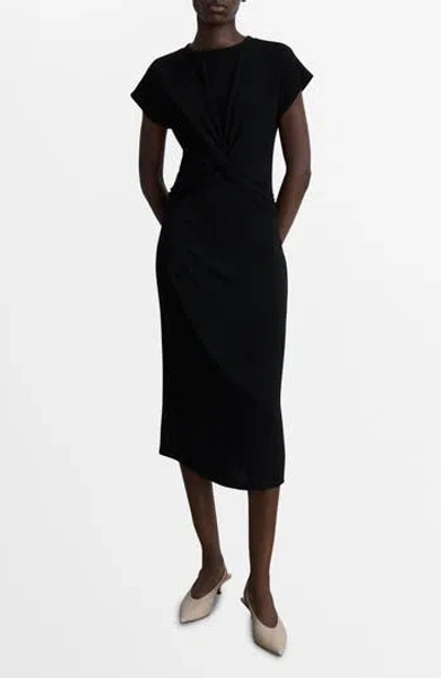 Mango Knot Front Cap Sleeve Midi Dress In Black