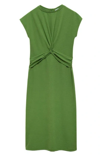 MANGO MANGO KNOT FRONT CAP SLEEVE MIDI DRESS