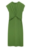Mango Midi-dress With Knot Detail Emerald Green In Green