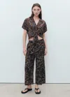 Mango Knotted Floral Print Crop Shirt Brown