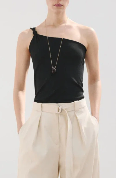 Mango Knotted One Shoulder Tank In Black