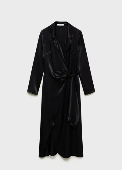 Mango Knotted Wrap Midi Dress Black