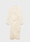 Mango Knotted Wrap Midi Dress Ecru