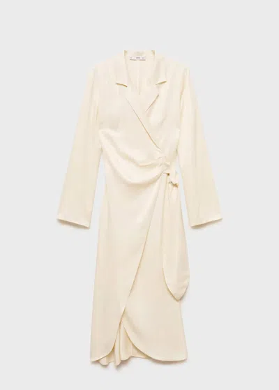 Mango Knotted Wrap Midi Dress Ecru