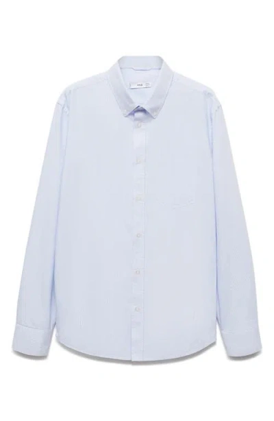 Mango Kodak Stripe Regular Fit Poplin Button-down Shirt In Dark Navy