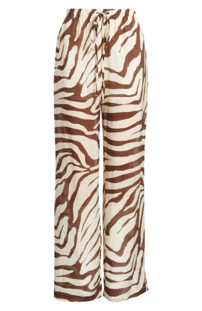 Mango Koni Animal Print Wide Leg Pants In Brown