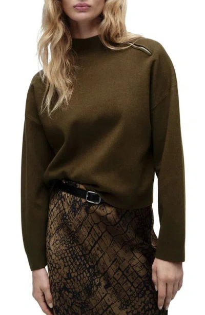 Mango Konpaktu Asymmetric Half Zip Sweater In Khaki Green