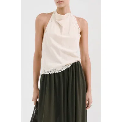 Mango Kristen Draped Lace Detail Cotton Halter Top In Multi