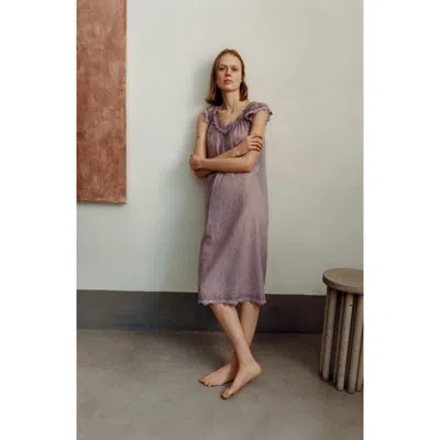 Mango Lace Accent Cotton Night Gown In Lilac