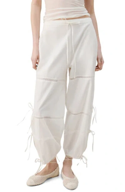 Mango Lace & Bow Detail Cotton Pants In White