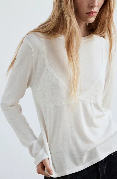 Mango Lace Appliqué Sweater In White
