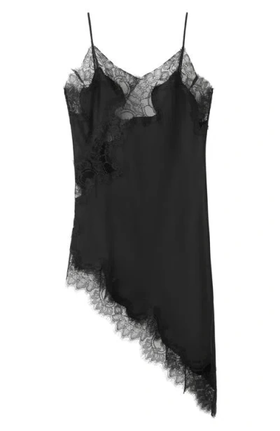 Mango Lace Asymmetric Camisole Dress In Black
