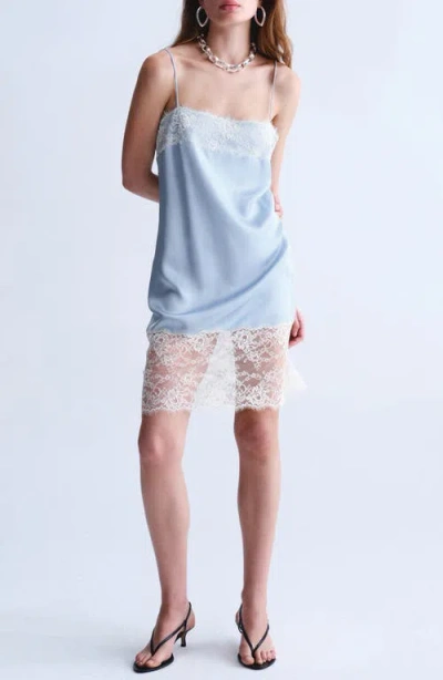 Mango Lace Camisole Dress In Blue