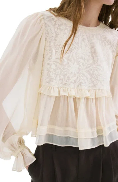 Mango Lace Contrast Ruffle Top In Neutral